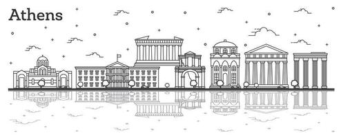 Outline Athens Greece City Skyline with Historical Buildings and Reflections Isolated on White. vector