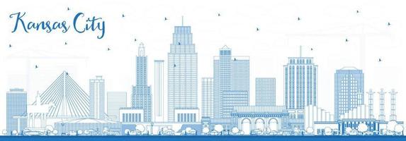Outline Kansas City Missouri Skyline with Blue Buildings. vector