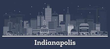 Outline Indianapolis Indiana City Skyline with White Buildings. vector