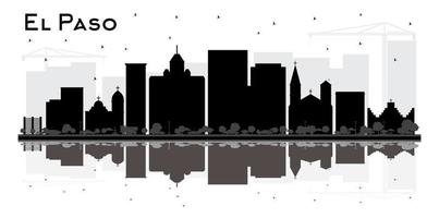 El Paso Texas City Skyline Silhouette with Black Buildings and Reflections. vector