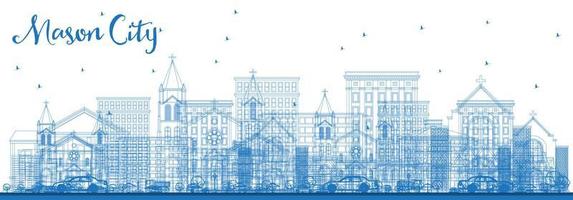 Outline Mason City Iowa Skyline with Blue Buildings. vector