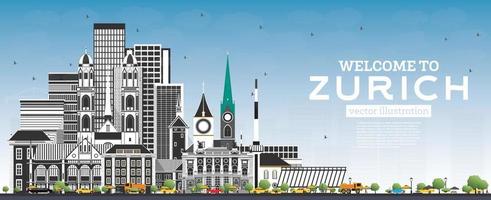 Welcome to Zurich Switzerland Skyline with Gray Buildings and Blue Sky. vector