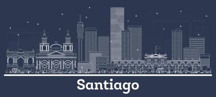 Outline Santiago Chile City Skyline with White Buildings. vector