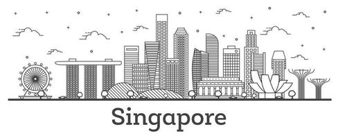 Outline Singapore City Skyline with Modern Buildings Isolated on White. vector