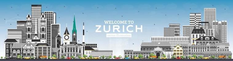 bienvenido al horizonte de zurich suiza con edificios grises y cielo azul. vector