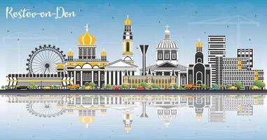 Rostov-on-Don Russia City Skyline with Color Buildings, Blue Sky and Reflections. vector