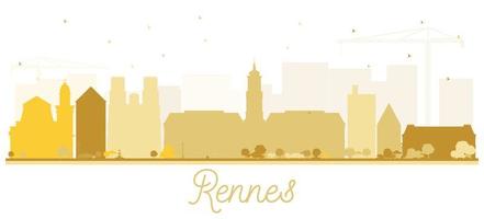 Rennes France City Skyline Silhouette with Golden Buildings Isolated on White. vector