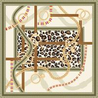 Pattern with Golden Chain, Belts and Leopard Print for Fabric Design. vector