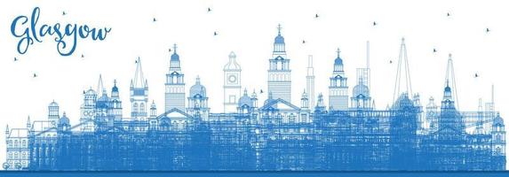 delinear el horizonte de la ciudad de glasgow, escocia, con edificios azules. vector