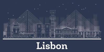 Outline Lisbon Portugal City Skyline with White Buildings. vector