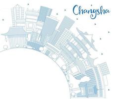 delinee el horizonte de la ciudad china de changsha con edificios azules y copie el espacio. vector