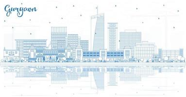 Outline Gurgaon India City Skyline with Blue Buildings and Reflections. vector