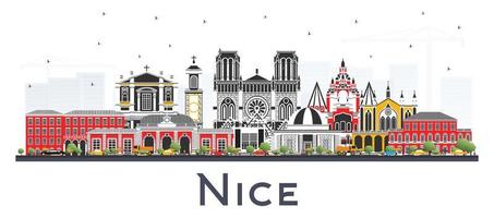 Nice France City Skyline with Color Buildings Isolated on White. vector