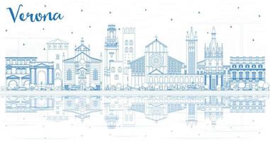 Outline Verona Italy City Skyline with Blue Buildings and Reflections. vector