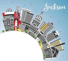 Jackson Mississippi City Skyline with Gray Buildings, Blue Sky and Copy Space. vector