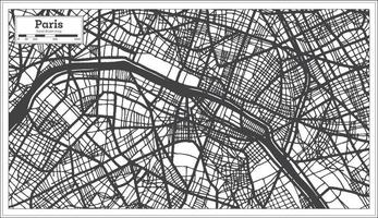 mapa de la ciudad de parís francia en estilo retro en color blanco y negro. esquema del mapa. vector