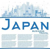 Outline Welcome to Japan Skyline with Blue Buildings and Copy Space. vector