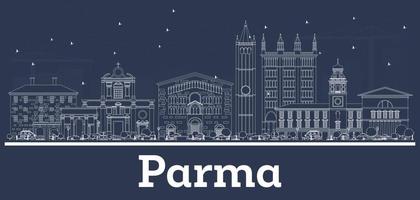 Outline Parma Italy City Skyline with White Buildings. vector