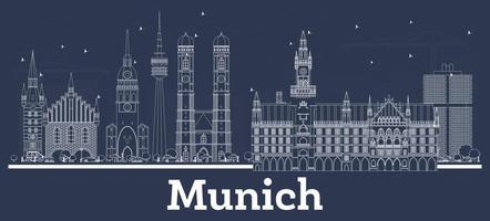 delinear el horizonte de la ciudad de munich alemania con edificios blancos. vector