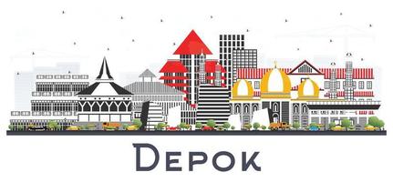 Depok Indonesia City Skyline with Color Buildings Isolated on White. vector