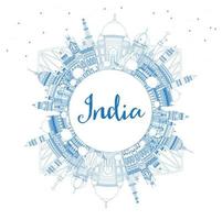 Outline India City Skyline with Blue Buildings and Copy Space. vector