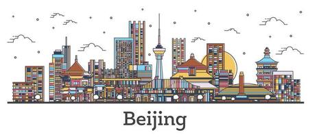 Outline Beijing China City Skyline with Color Buildings Isolated on White. vector