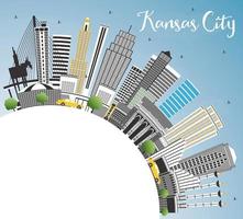 Kansas City Missouri Skyline with Color Buildings, Blue Sky and Copy Space. vector