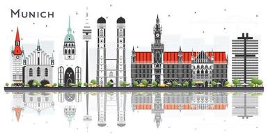 Munich Germany City Skyline with Color Buildings Isolated on White. vector