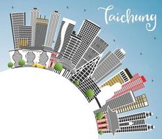 Taichung Taiwan City Skyline with Gray Buildings, Blue Sky and Copy Space. vector