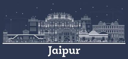 delinear el horizonte de la ciudad de jaipur india con edificios blancos. vector