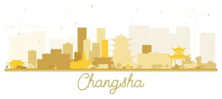Changsha China City Skyline Silhouette with Golden Buildings Isolated on White. vector