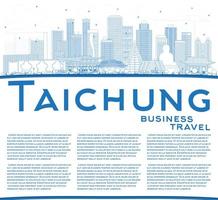 Outline Taichung Taiwan City Skyline with Blue Buildings and Copy Space. vector