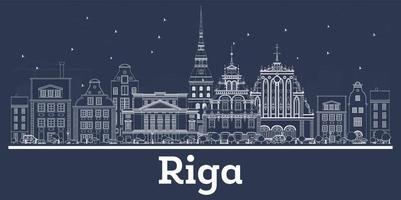 Outline Riga Latvia City Skyline with White Buildings. vector