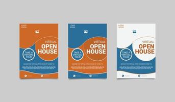 Virtual Open House Flyer Templates. Study from home virtual class flyer design. Online school study poster leaflet template vector