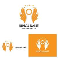 Wings Logo Design, Shield Wings Vector, Bird Feather Illustration vector