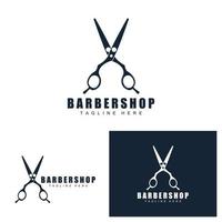 diseño de logotipo de tijeras, vector de afeitadora de barbería, ilustración de marca de tijeras de barbería