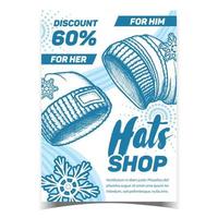 Hats Shop With Discount Advertising Banner Vector