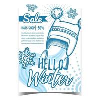 Hello Winter Hats Shop Sale Promo Banner Vector