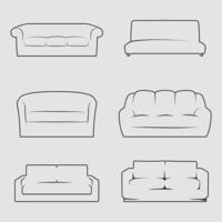conjunto de iconos aislados en un sofá temático vector