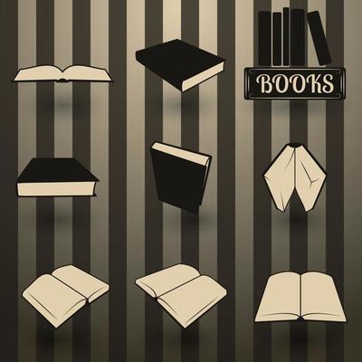 Set of icons on a theme books, flat with shadow