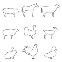 conjunto de iconos aislados sobre un tema agricultura animales vector