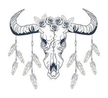 bull and feathers boho vector