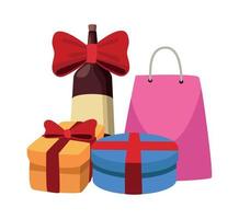 wine bottle and gifts vector