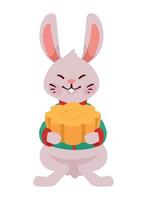 asian rabbit with mooncake vector