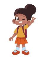 afro little schoolgirl with schoolbag vector