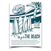 Surfboards, Sea Wave And Palm on Poster Vector