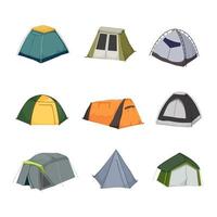 tent camp cartoon icons set vector