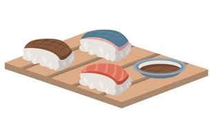 sushi with sauce in board vector