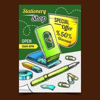 Stationery Shop Discount Advertise Poster Vector