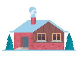 casa roja con nieve vector